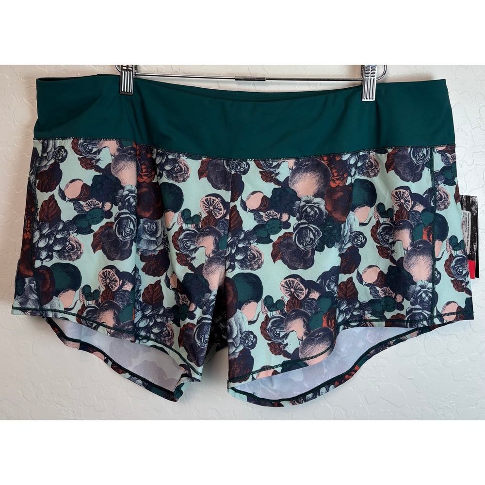 Oiselle Special Edition Botanical Print Yoga Shorts Sz 20/22 Teal‎ Floral 2055
